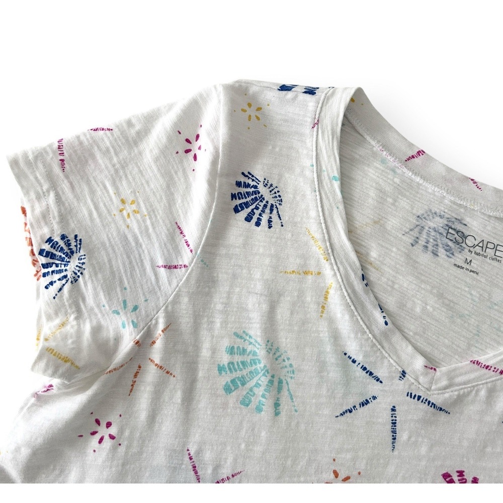 Escape by Habitat Clothes M White Seashell 100% Cotton Short Sleeve Top NWOT - Picture 4 of 12